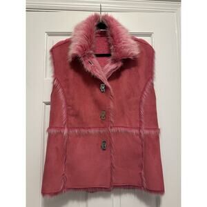 Lisa International Women’s XL Fur Trimmed Faux Suede Vest Technicolor Pink Trend